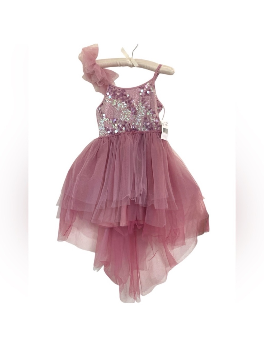 Poppies and Roses sequin mesh high-low dress